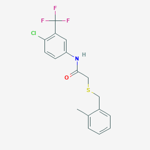 molecular formula C17H15ClF3NOS B5104312 N-[4-CHLORO-3-(TRIFLUOROMETHYL)PHENYL]-2-{[(2-METHYLPHENYL)METHYL]SULFANYL}ACETAMIDE 