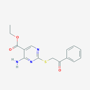 4-Amino-2-(phenacylthio)-5-pyrimidinecarboxylic acid ethyl ester