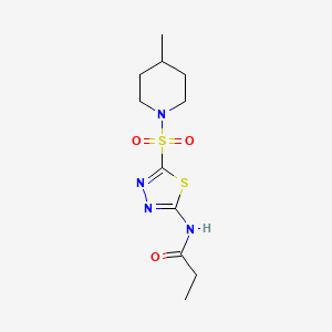 molecular formula C11H18N4O3S2 B5105346 N-{5-[(4-methylpiperidin-1-yl)sulfonyl]-1,3,4-thiadiazol-2-yl}propanamide 