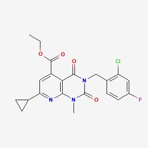 molecular formula C21H19ClFN3O4 B5105432 ETHYL 3-[(2-CHLORO-4-FLUOROPHENYL)METHYL]-7-CYCLOPROPYL-1-METHYL-2,4-DIOXO-1H,2H,3H,4H-PYRIDO[2,3-D]PYRIMIDINE-5-CARBOXYLATE 
