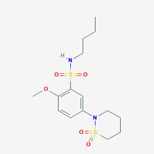 molecular formula C15H24N2O5S2 B5106507 N-butyl-5-(1,1-dioxido-1,2-thiazinan-2-yl)-2-methoxybenzenesulfonamide 