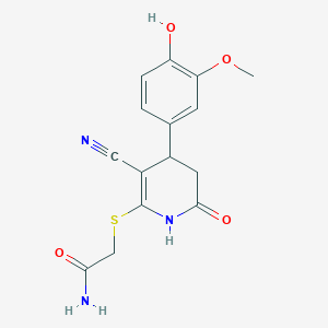 molecular formula C15H15N3O4S B5107168 2-{[3-Cyano-4-(4-hydroxy-3-methoxyphenyl)-6-oxo-1,4,5,6-tetrahydropyridin-2-yl]sulfanyl}acetamide 
