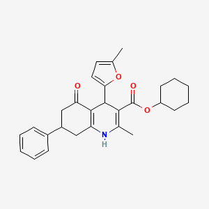 molecular formula C28H31NO4 B5107595 Cyclohexyl 2-methyl-4-(5-methylfuran-2-yl)-5-oxo-7-phenyl-1,4,5,6,7,8-hexahydroquinoline-3-carboxylate 