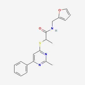 molecular formula C19H19N3O2S B5107895 N-(furan-2-ylmethyl)-2-(2-methyl-6-phenylpyrimidin-4-yl)sulfanylpropanamide 