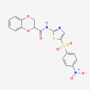 molecular formula C18H13N3O7S2 B5108295 N-(5-((4-nitrophenyl)sulfonyl)thiazol-2-yl)-2,3-dihydrobenzo[b][1,4]dioxine-2-carboxamide 
