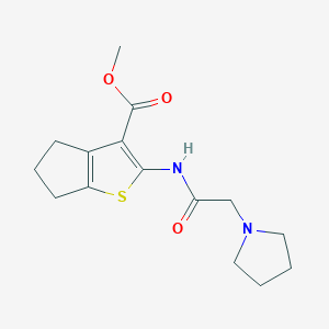 molecular formula C15H20N2O3S B510901 methyl 2-[(1-pyrrolidinylacetyl)amino]-5,6-dihydro-4H-cyclopenta[b]thiophene-3-carboxylate CAS No. 891397-26-5