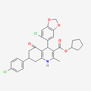 molecular formula C29H27Cl2NO5 B5110430 CYCLOPENTYL 4-(6-CHLORO-2H-1,3-BENZODIOXOL-5-YL)-7-(4-CHLOROPHENYL)-2-METHYL-5-OXO-1,4,5,6,7,8-HEXAHYDROQUINOLINE-3-CARBOXYLATE 