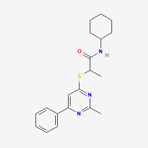 molecular formula C20H25N3OS B5111927 N-cyclohexyl-2-(2-methyl-6-phenylpyrimidin-4-yl)sulfanylpropanamide 
