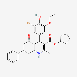 molecular formula C30H32BrNO5 B5112253 Cyclopentyl 4-(3-bromo-5-ethoxy-4-hydroxyphenyl)-2-methyl-5-oxo-7-phenyl-1,4,5,6,7,8-hexahydroquinoline-3-carboxylate 