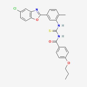molecular formula C25H22ClN3O3S B5112336 N-{[5-(5-chloro-1,3-benzoxazol-2-yl)-2-methylphenyl]carbamothioyl}-4-propoxybenzamide 