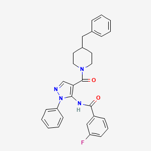 molecular formula C29H27FN4O2 B5112988 N-{4-[(4-benzylpiperidin-1-yl)carbonyl]-1-phenyl-1H-pyrazol-5-yl}-3-fluorobenzamide 
