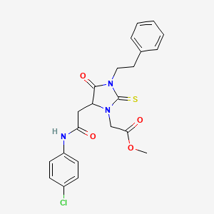 molecular formula C22H22ClN3O4S B5113837 Methyl [5-{2-[(4-chlorophenyl)amino]-2-oxoethyl}-4-oxo-3-(2-phenylethyl)-2-thioxoimidazolidin-1-yl]acetate 