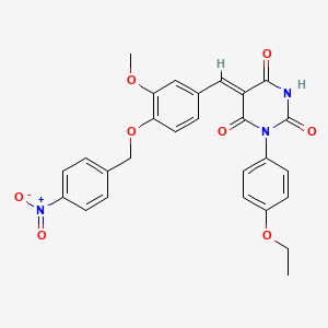 molecular formula C27H23N3O8 B5115536 (5Z)-1-(4-ethoxyphenyl)-5-[[3-methoxy-4-[(4-nitrophenyl)methoxy]phenyl]methylidene]-1,3-diazinane-2,4,6-trione 