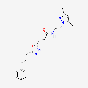 molecular formula C21H27N5O2 B5116004 N-[2-(3,5-dimethyl-1H-pyrazol-1-yl)ethyl]-3-[5-(3-phenylpropyl)-1,3,4-oxadiazol-2-yl]propanamide 