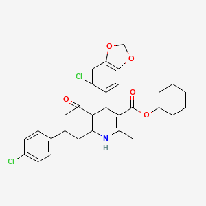 molecular formula C30H29Cl2NO5 B5116334 Cyclohexyl 4-(6-chloro-1,3-benzodioxol-5-yl)-7-(4-chlorophenyl)-2-methyl-5-oxo-1,4,5,6,7,8-hexahydroquinoline-3-carboxylate 