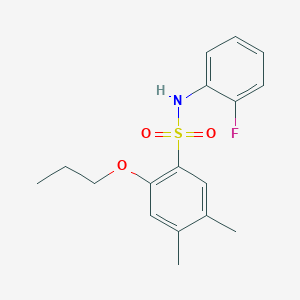 molecular formula C17H20FNO3S B511639 N-(2-fluorophenyl)-4,5-dimethyl-2-propoxybenzene-1-sulfonamide CAS No. 950254-25-8
