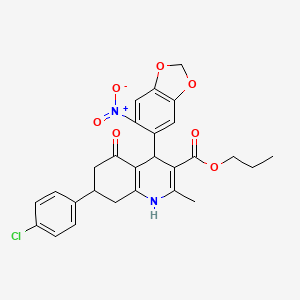 molecular formula C27H25ClN2O7 B5116413 PROPYL 7-(4-CHLOROPHENYL)-2-METHYL-4-(6-NITRO-2H-1,3-BENZODIOXOL-5-YL)-5-OXO-1,4,5,6,7,8-HEXAHYDROQUINOLINE-3-CARBOXYLATE 