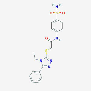 2-[(4-ethyl-5-phenyl-4H-1,2,4-triazol-3-yl)sulfanyl]-N-(4-sulfamoylphenyl)acetamide