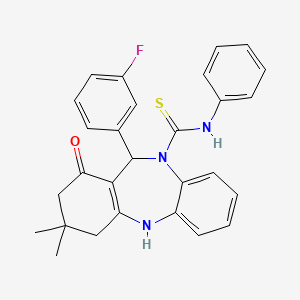molecular formula C28H26FN3OS B5118718 6-(3-fluorophenyl)-9,9-dimethyl-7-oxo-N-phenyl-6,8,10,11-tetrahydrobenzo[b][1,4]benzodiazepine-5-carbothioamide 