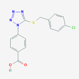 molecular formula C15H11ClN4O2S B511906 4-{5-[(4-chlorobenzyl)sulfanyl]-1H-tetrazol-1-yl}benzoic acid CAS No. 346464-82-2