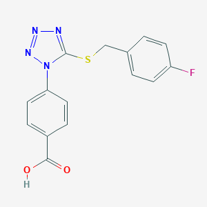 molecular formula C15H11FN4O2S B511907 4-{5-[(4-fluorobenzyl)sulfanyl]-1H-tetrazol-1-yl}benzoic acid CAS No. 951603-89-7