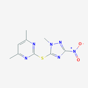 molecular formula C9H10N6O2S B511908 2-({3-nitro-1-methyl-1H-1,2,4-triazol-5-yl}sulfanyl)-4,6-dimethylpyrimidine CAS No. 461437-72-9