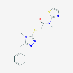 molecular formula C15H15N5OS2 B511909 2-[(5-benzyl-4-methyl-4H-1,2,4-triazol-3-yl)sulfanyl]-N-(1,3-thiazol-2-yl)acetamide CAS No. 895872-06-7