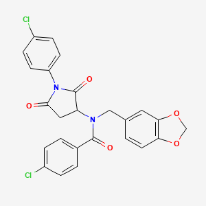 molecular formula C25H18Cl2N2O5 B5119128 N-[(2H-1,3-BENZODIOXOL-5-YL)METHYL]-4-CHLORO-N-[1-(4-CHLOROPHENYL)-2,5-DIOXOPYRROLIDIN-3-YL]BENZAMIDE 