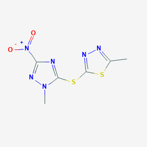 molecular formula C6H6N6O2S2 B511917 2-Methyl-5-(2-methyl-5-nitro-2H-[1,2,4]triazol-3-ylsulfanyl)-[1,3,4]thiadiazole CAS No. 697246-04-1