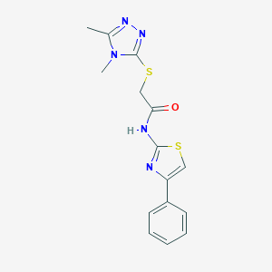 molecular formula C15H15N5OS2 B511940 2-[(4,5-dimethyl-4H-1,2,4-triazol-3-yl)sulfanyl]-N-(4-phenyl-1,3-thiazol-2-yl)acetamide CAS No. 902646-59-7