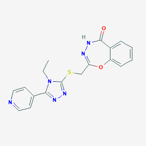 molecular formula C18H16N6O2S B511944 2-({[4-ethyl-5-(pyridin-4-yl)-4H-1,2,4-triazol-3-yl]sulfanyl}methyl)-1,3,4-benzoxadiazepin-5-ol CAS No. 1071397-87-9