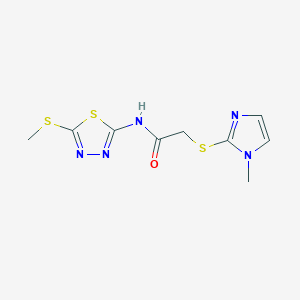 molecular formula C9H11N5OS3 B511949 2-[(1-methyl-1H-imidazol-2-yl)sulfanyl]-N-[5-(methylsulfanyl)-1,3,4-thiadiazol-2-yl]acetamide CAS No. 919253-46-6