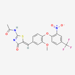 molecular formula C20H14F3N3O6S B5119528 N-[(2E,5Z)-5-{3-methoxy-4-[2-nitro-4-(trifluoromethyl)phenoxy]benzylidene}-4-oxo-1,3-thiazolidin-2-ylidene]acetamide 