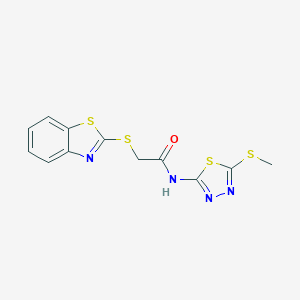 molecular formula C12H10N4OS4 B511953 2-(1,3-benzothiazol-2-ylsulfanyl)-N-[5-(methylsulfanyl)-1,3,4-thiadiazol-2-yl]acetamide CAS No. 919469-94-6