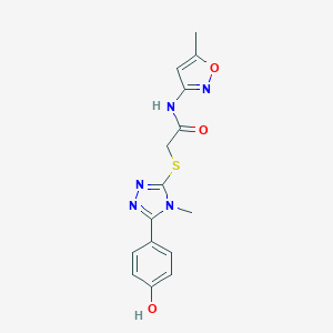 molecular formula C15H15N5O3S B511954 2-[[5-(4-Hydroxyphenyl)-4-methyl-1,2,4-triazol-3-yl]sulfanyl]-N-(5-methyl-1,2-oxazol-3-yl)acetamide CAS No. 486398-49-6