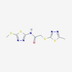 molecular formula C8H9N5OS4 B511956 N-[5-(methylsulfanyl)-1,3,4-thiadiazol-2-yl]-2-[(5-methyl-1,3,4-thiadiazol-2-yl)sulfanyl]acetamide CAS No. 919266-00-5