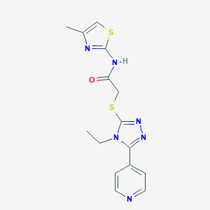 molecular formula C15H16N6OS2 B511964 2-(4-Ethyl-5-pyridin-4-yl-4H-[1,2,4]triazol-3-ylsulfanyl)-N-(4-methyl-thiazol-2-yl)-acetamide CAS No. 557063-92-0