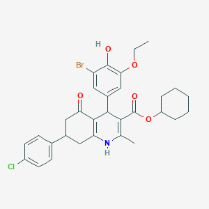 molecular formula C31H33BrClNO5 B5119646 Cyclohexyl 4-(3-bromo-5-ethoxy-4-hydroxyphenyl)-7-(4-chlorophenyl)-2-methyl-5-oxo-1,4,5,6,7,8-hexahydroquinoline-3-carboxylate 