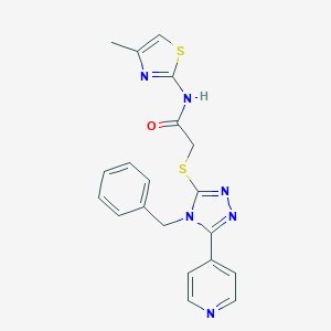 molecular formula C20H18N6OS2 B511965 2-{[4-benzyl-5-(pyridin-4-yl)-4H-1,2,4-triazol-3-yl]sulfanyl}-N-(4-methyl-1,3-thiazol-2-yl)acetamide CAS No. 943081-11-6