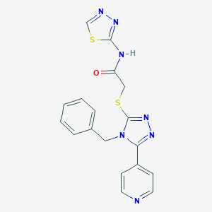 molecular formula C18H15N7OS2 B511966 2-{[4-benzyl-5-(pyridin-4-yl)-4H-1,2,4-triazol-3-yl]sulfanyl}-N-(1,3,4-thiadiazol-2-yl)acetamide CAS No. 1010929-86-8