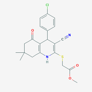 molecular formula C21H21ClN2O3S B5119791 Methyl 2-[[4-(4-chlorophenyl)-3-cyano-7,7-dimethyl-5-oxo-1,4,6,8-tetrahydroquinolin-2-yl]sulfanyl]acetate 
