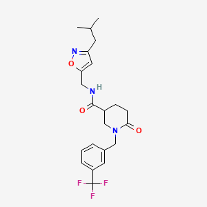 molecular formula C22H26F3N3O3 B5119904 N-[[3-(2-methylpropyl)-1,2-oxazol-5-yl]methyl]-6-oxo-1-[[3-(trifluoromethyl)phenyl]methyl]piperidine-3-carboxamide 