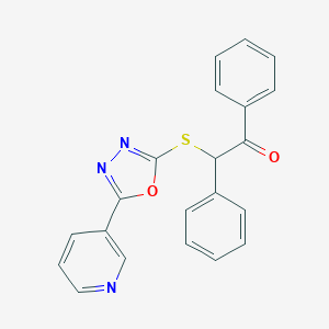 molecular formula C21H15N3O2S B512004 1,2-Diphenyl-2-{[5-(pyridin-3-yl)-1,3,4-oxadiazol-2-yl]sulfanyl}ethanone CAS No. 948230-84-0