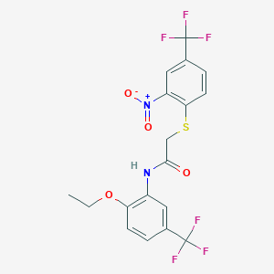 molecular formula C18H14F6N2O4S B5120509 N-[2-ethoxy-5-(trifluoromethyl)phenyl]-2-[2-nitro-4-(trifluoromethyl)phenyl]sulfanylacetamide 