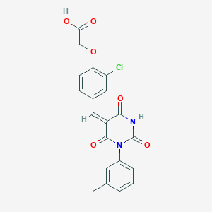 molecular formula C20H15ClN2O6 B5121122 (2-chloro-4-{(E)-[1-(3-methylphenyl)-2,4,6-trioxotetrahydropyrimidin-5(2H)-ylidene]methyl}phenoxy)acetic acid 