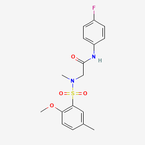 molecular formula C17H19FN2O4S B5122237 N-(4-fluorophenyl)-2-[(2-methoxy-5-methylphenyl)sulfonyl-methylamino]acetamide 