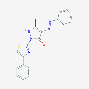 molecular formula C19H15N5OS B512294 5-methyl-2-(4-phenyl-1,3-thiazol-2-yl)-4-(2-phenyldiazen-1-yl)-1H-pyrazol-3-one 
