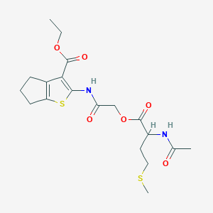 molecular formula C19H26N2O6S2 B5123205 ETHYL 2-(2-{[2-ACETAMIDO-4-(METHYLSULFANYL)BUTANOYL]OXY}ACETAMIDO)-4H,5H,6H-CYCLOPENTA[B]THIOPHENE-3-CARBOXYLATE 
