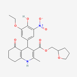 molecular formula C24H28N2O8 B5123767 Tetrahydrofuran-2-ylmethyl 4-(3-ethoxy-4-hydroxy-5-nitrophenyl)-2-methyl-5-oxo-1,4,5,6,7,8-hexahydroquinoline-3-carboxylate 