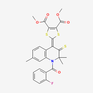 molecular formula C26H22FNO5S3 B5124155 dimethyl 2-[1-(2-fluorobenzoyl)-2,2,7-trimethyl-3-thioxo-2,3-dihydro-4(1H)-quinolinyliden]-1,3-dithiole-4,5-dicarboxylate 